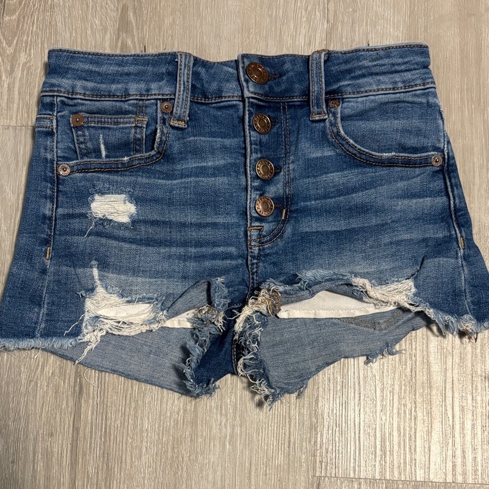 American Eagle Distressed Denim Blue Women's Shorts